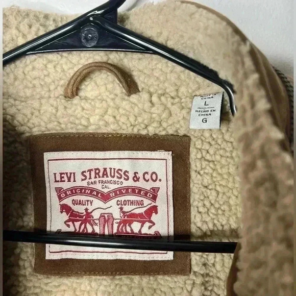 Levi’s Aviator Bomber Faux Suede Sherpa Lined Size Large - Picture 5 of 9